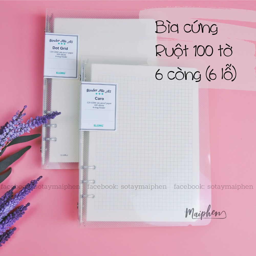 [Mua 2 sổ tặng set sticker] Sổ còng bìa cứng A5-ruột kẻ ô vuông caro/ chấm dot grid-sổ làm Bullet journal,calligraphy