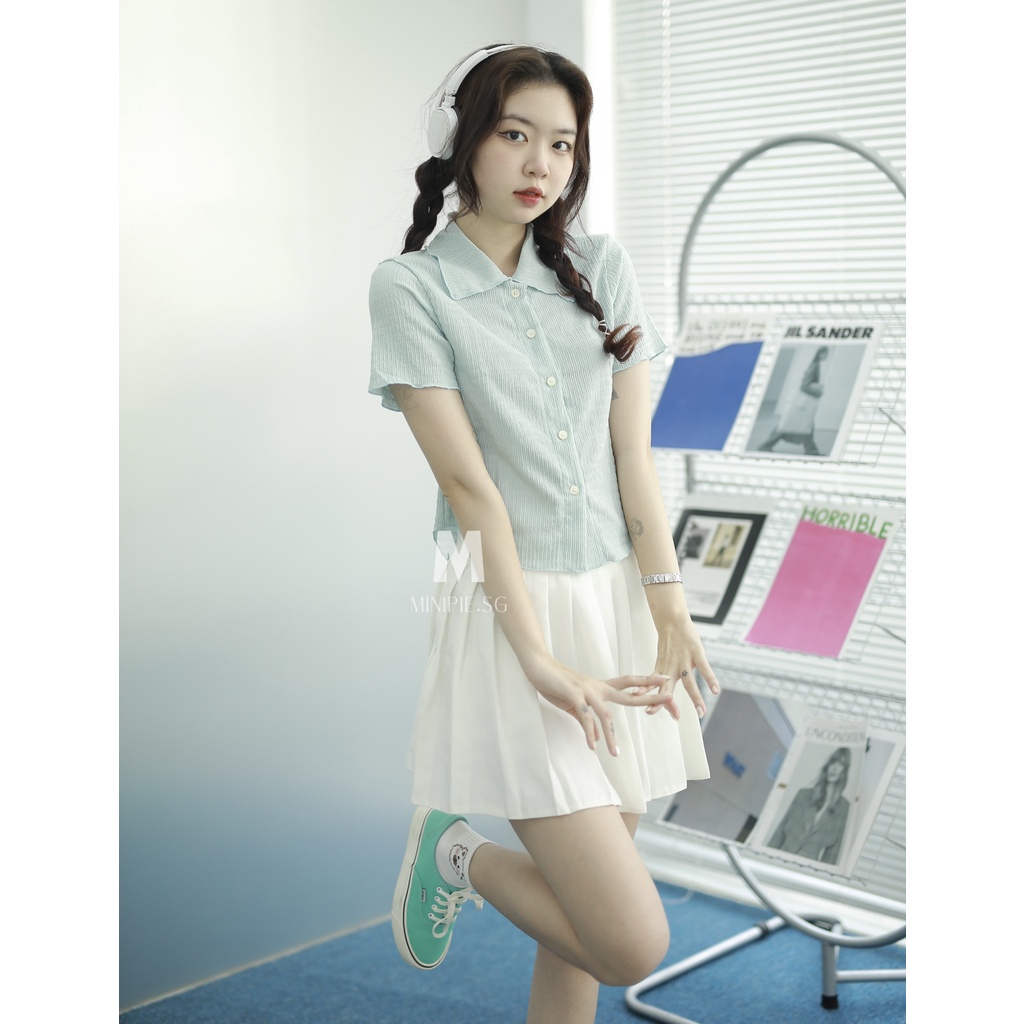 Áo Croptop Tay Ngắn Cổ Sơ Mi Kiểu Dáng Hàn Quốc - Minipie