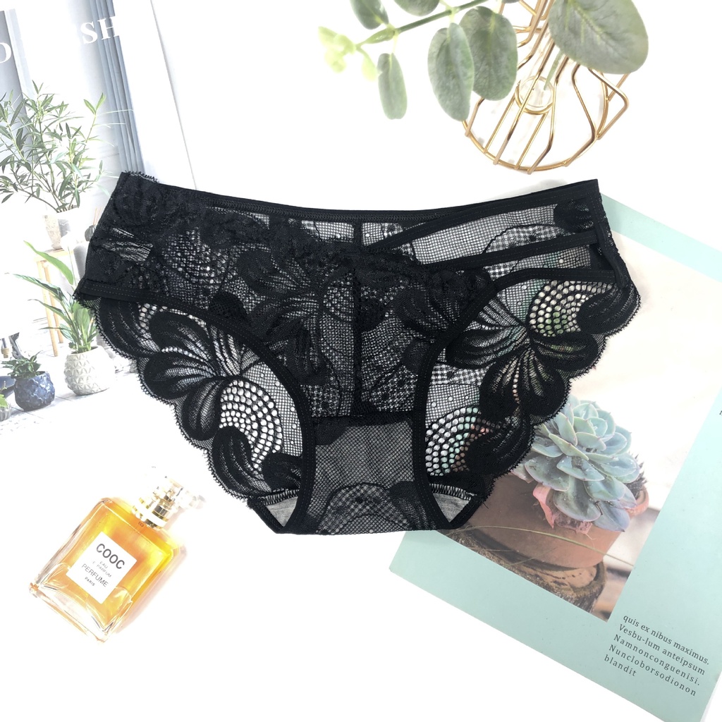 Quần lót nữ phối ren họa tiết hoa khoét eo siêu gợi cảm đáy quần cotton thoáng khí thấm hút ẩm tốt NORICHIP.