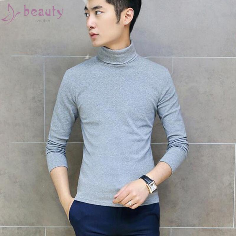 Mens High Collar Sweater Turtleneck Long Sleeve Stretch Warm Jumper Shirts Tops