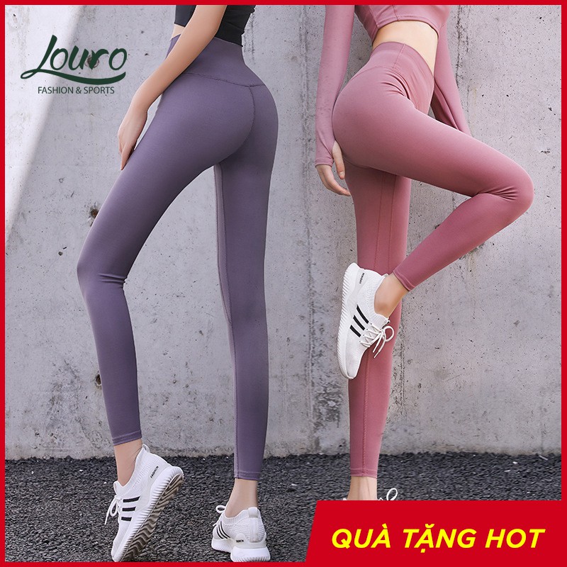 Quần tập gym nữ nâng mông Louro QF10, kiểu quần tập gym nữ trơn, vải co giãn siêu tốt