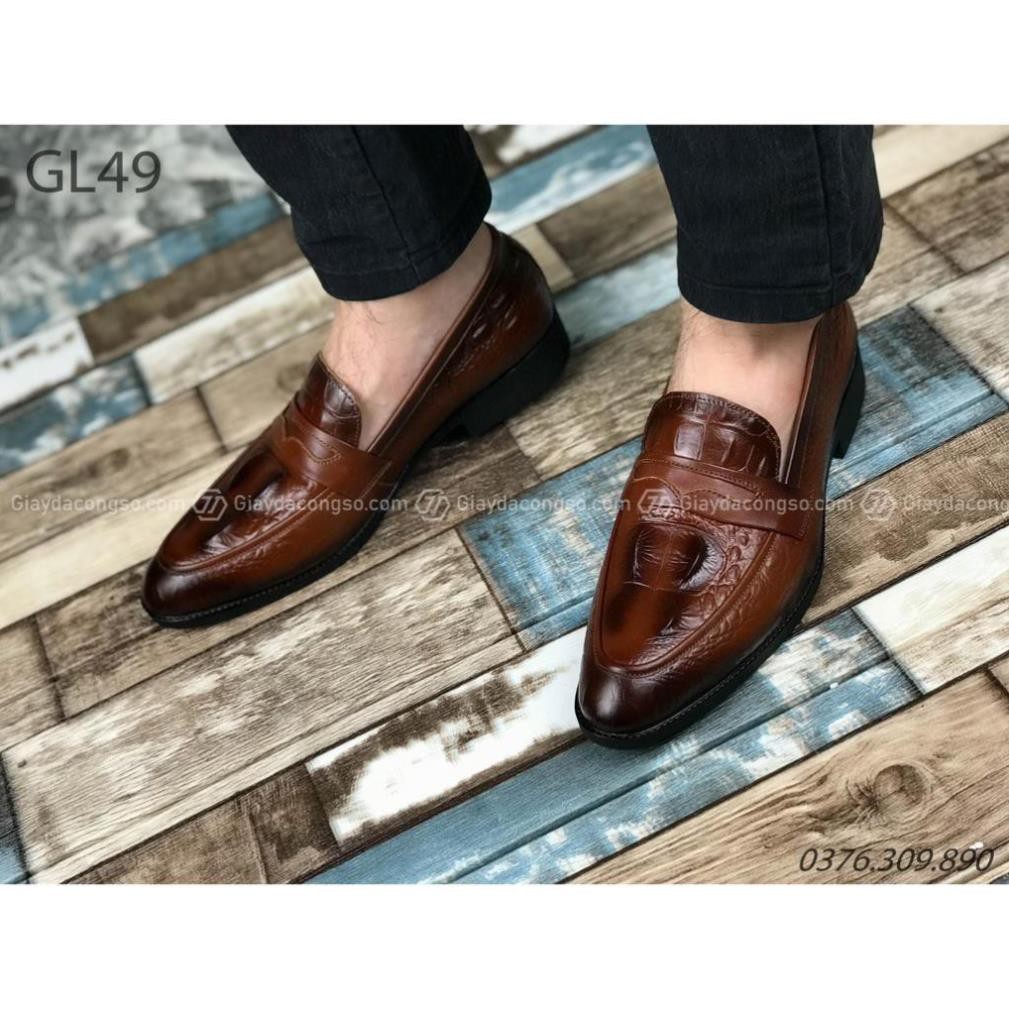 Giày lười da bò xin vân cá sấu penny loafer GL-49 - Giày da công sở