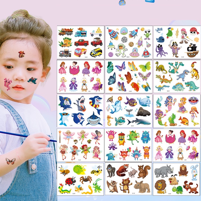 Set 10 Miếng Dán Hình Xăm Giả Họa Tiết Động Vật Hoạt Hình Thân Thiện Với Môi Trường Trang Trí Nghệ Thuật Cho Trẻ Em