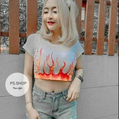 áo croptop lửa ngọn chất thun đẹp