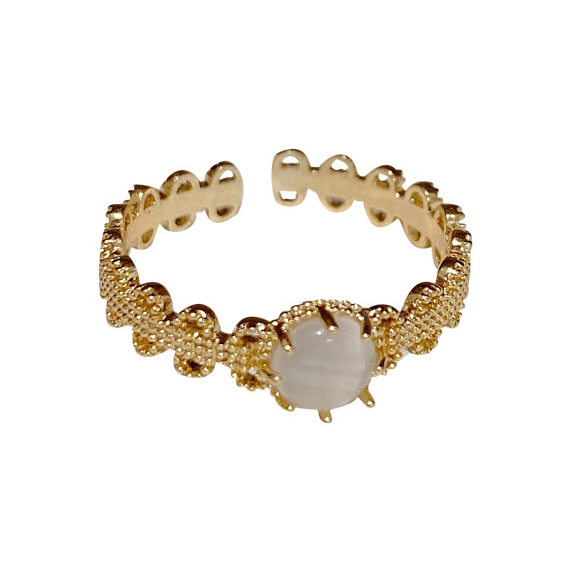 Nhẫn Hở Đính Đá Opal Phong Cách Hoàng Cung Cổ Điển