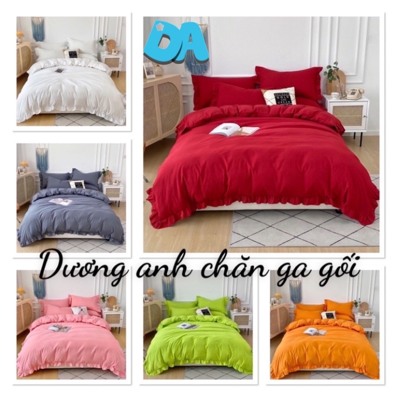 Bộ chăn ga gối viền bèo Cotton tici đáng yêu phong cách vintage Hàn quốc nhiều màu đủ size theo yêu cầu.