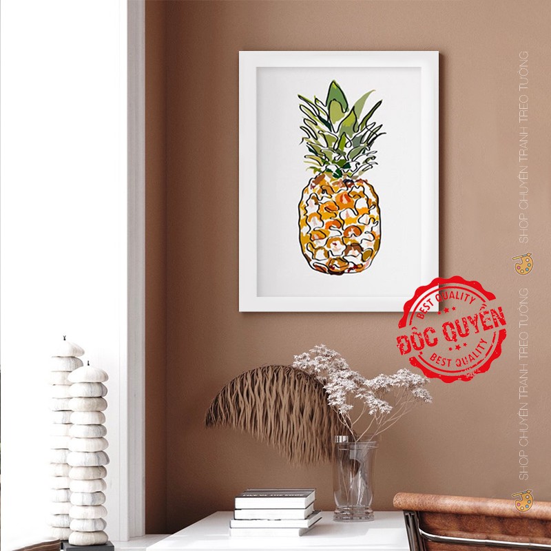 Tranh Treo Tường Hiện Đại - 1 Nét Vẽ Hình Trái Thơm - Viền Khung Composite Cao Cấp - Thích Hợp Decor Trang Trí Nhà Cửa