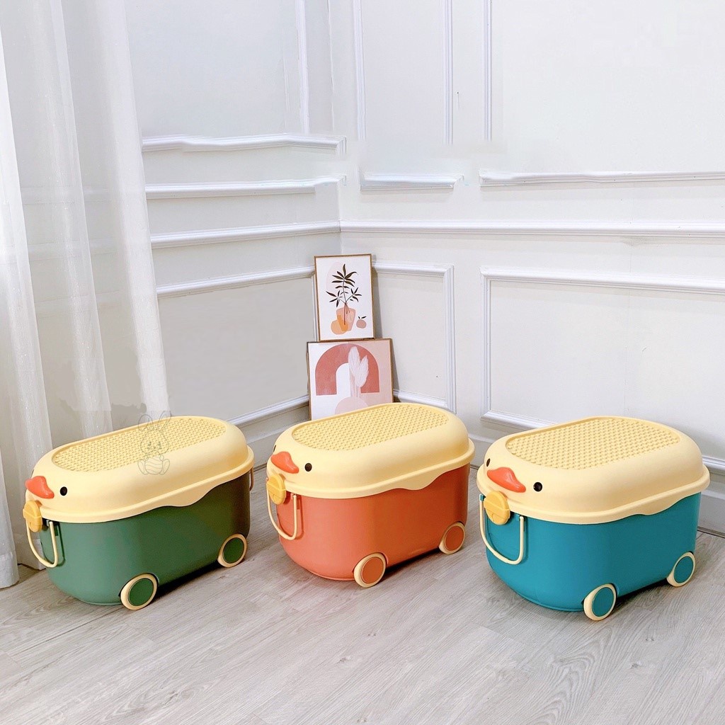 Thùng Để Đồ Chơi Cho Bé Bằng Nhựa Hình Vịt Heo Có Bánh Xe Hộp Đựng Đồ Chơi