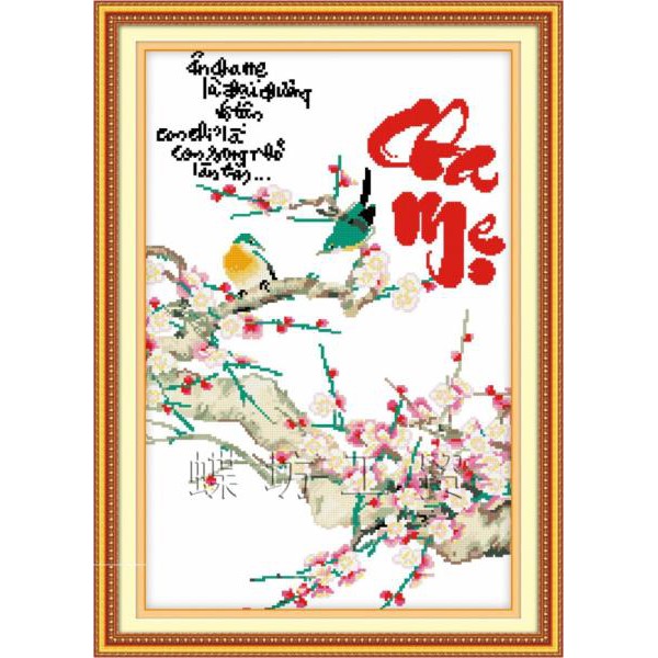Tranh thêu chữ thập Thư Pháp Cha Mẹ 222519 (TRANH TỰ THÊU) KT:43X62CM