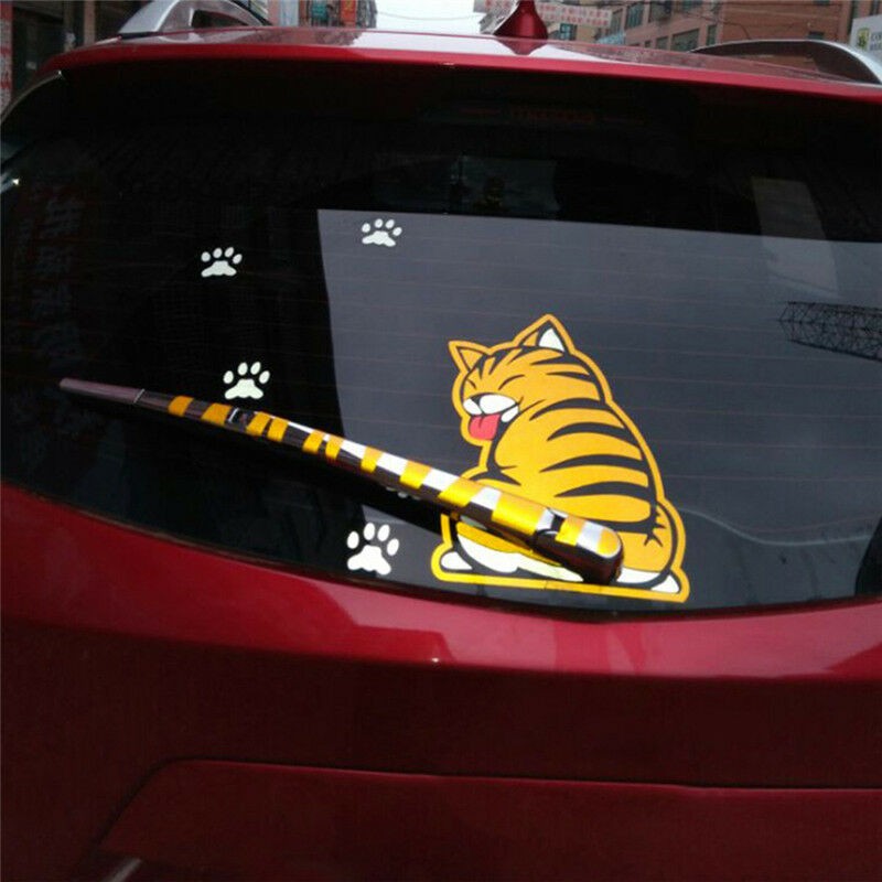 Decal hình mèo dán kính chắn gió đuôi xe vui nhộn cho xe ô tô