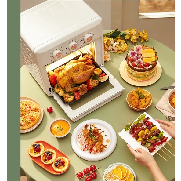 Lò nướng điện Uringo màu trắng sữa 15L -  Nồi chiên không khí công suất lớn, không dầu đa chức năng
