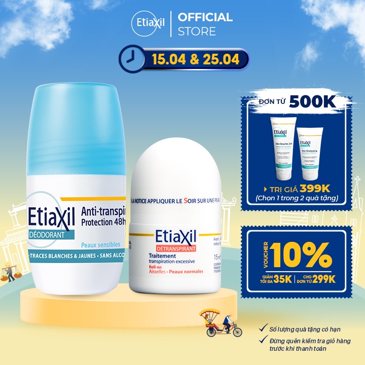 Combo Lăn Ngăn Mồ Hôi Etiaxil 15ml (xanh) và Lăn Ngăn Mồ Hôi Hàng Ngày Etiaxil 50ml