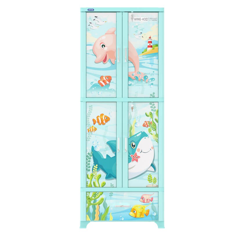 Tủ Quần Áo Nhựa Duy Tân Wing 4C-1N 70 X 50 X 185cm (Xanh Ngọc - Hình Cá)-GIAO NHANH 2H LIÊN HỆ SHOP