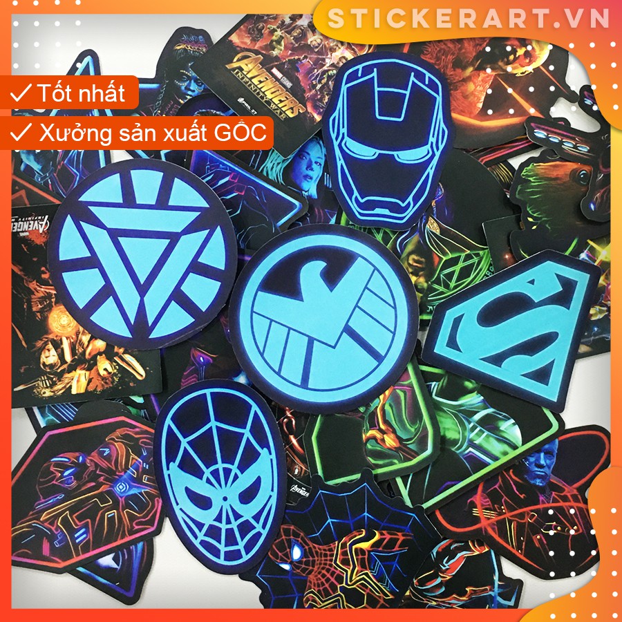 [SIÊU ANH HÙNG MARVEL NEON] 48 Sticker chống nước/trang trí dán xe laptop mũ bảo hiểm vali...