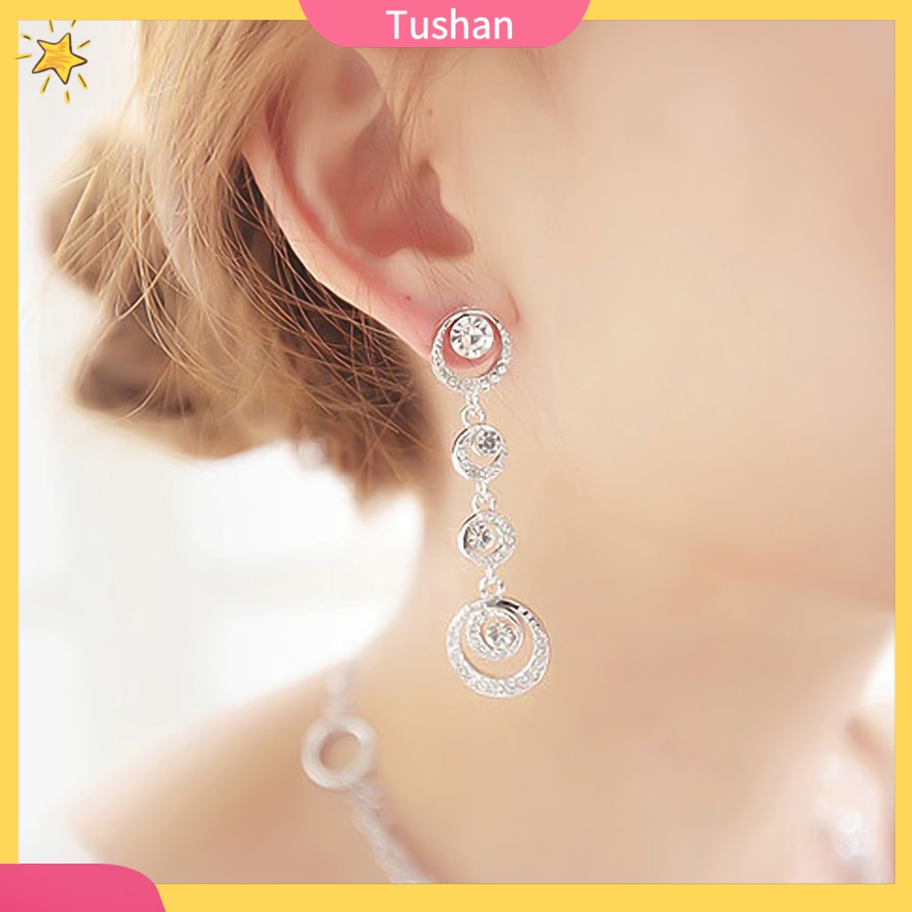 Khuyên tai nữ hình tròn lớn đính ngọc thời trang dáng dài