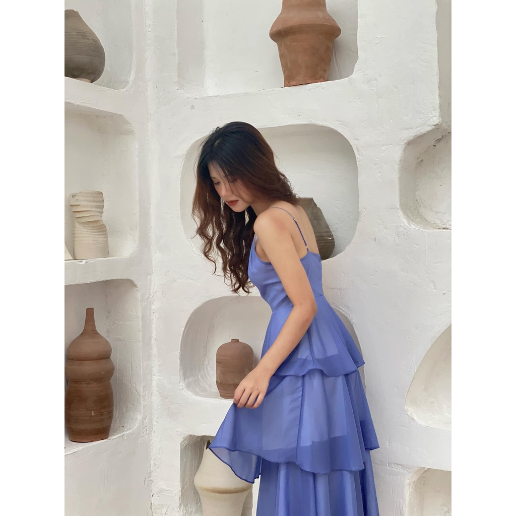 Váy dây cổ yếm khuyên xoè tầng TIINSTORE V0D527