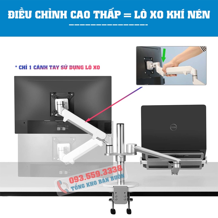 Giá Treo Màn Hình OL 3S 15 - 32 Inch Kèm Kệ Đỡ Laptop 11 - 17.3 Inch - Hợp Kim Nhôm - Lò Xo Khí Nén
