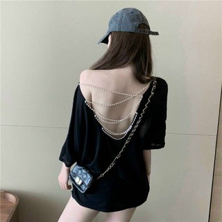 Áo thun form rộng hở lưng đan dây ngọc cực xinh , chất thun lụa mềm mịn mát
