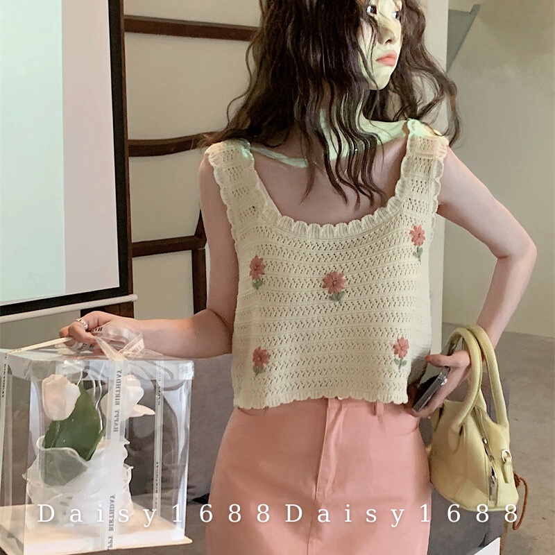 Áo len ba lỗ không tay cổ vuông đủ size SML Daisy1688