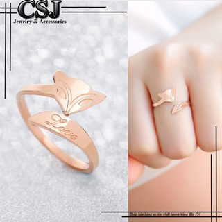 Nhẫn titan con cáo chữ love mạ vàng hồng