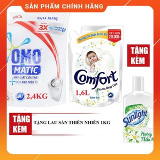 [Combo TẾT] Nước Giặt Dịu Nhẹ OMO (Túi 2.4Kg) + Comfort Cho Da Nhạy Cảm Túi 1.6L TẶNG lau sàn Sunlight 1kg Thiên nhiên