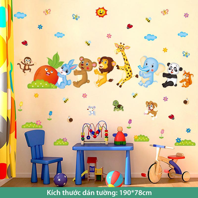 Decal dán tường cho bé, tranh dán tường Hàn Quốc sticker trang trí phòng trẻ em hình động vật (Nhổ Củ Cải)