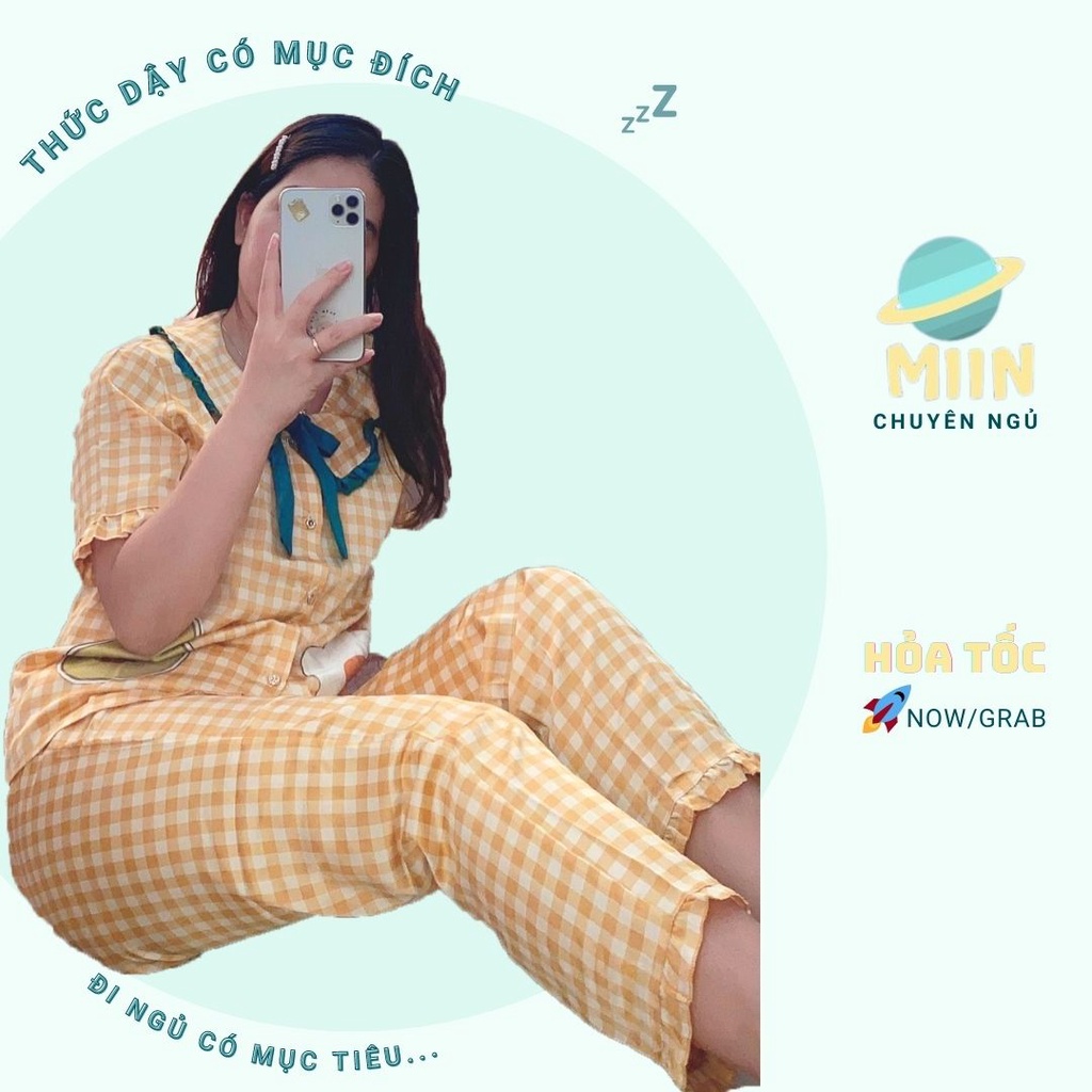 [NGỦ CAO CẤP] BỘ PYJAMA CỘC TAY KẺ HÌNH TRỨNG VÀ BƠ - CHẤT LIỆU LATIN CAO CẤP - PHIÊN BẢN ĐÁNG YÊU