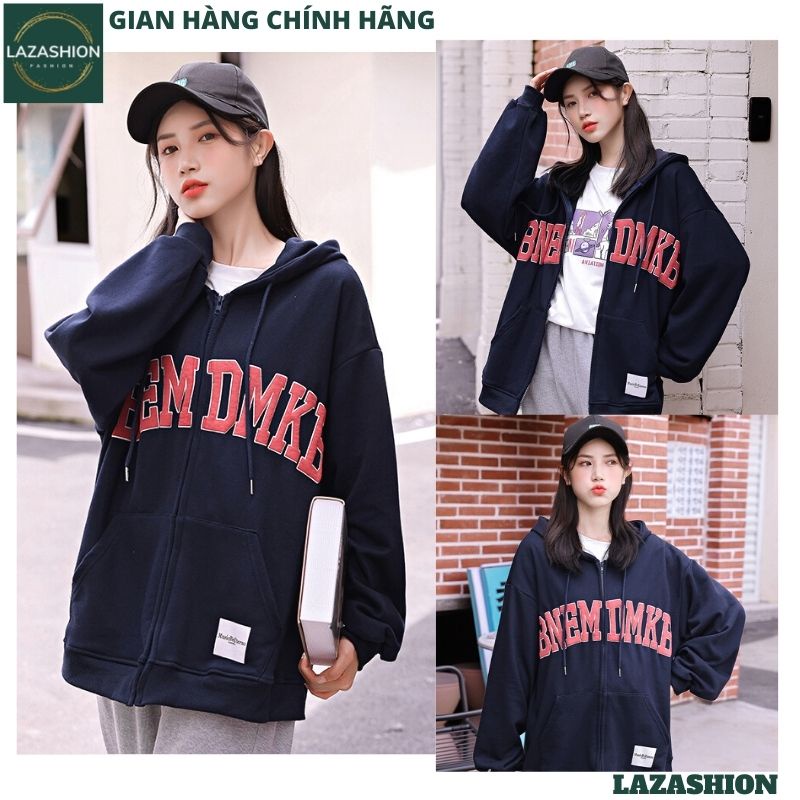 Áo hoodie zip nam nữ fom rộng in chữ đỏ chất tăm bo - Áo khoác nỉ thể thao thu đông mũ dày dặn - LAZASHION