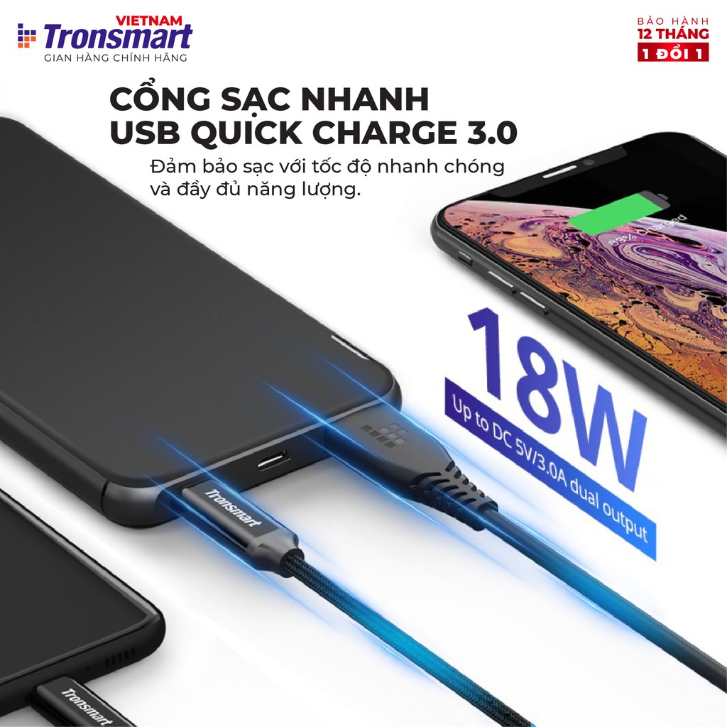 Sạc dự phòng 10000mAh Tronsmart TM-363477 Sạc nhanh PD QC 3.0 2 cổng USB + USB-C - Hàng chính hãng - Bảo hành 12 tháng