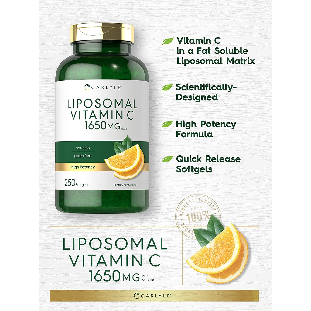 Viên Trắng Da Liposomal Vitamin C 1650mg - 250 Viên - Chống Lão Hóa - Nutrivein - Nutriflair - Carlyle