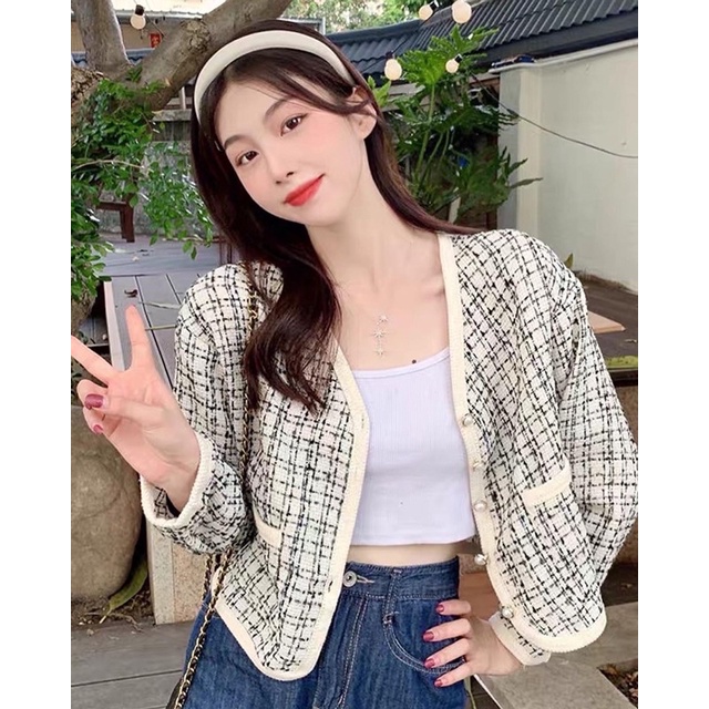 Áo cardigan dáng ngắn vải tweet