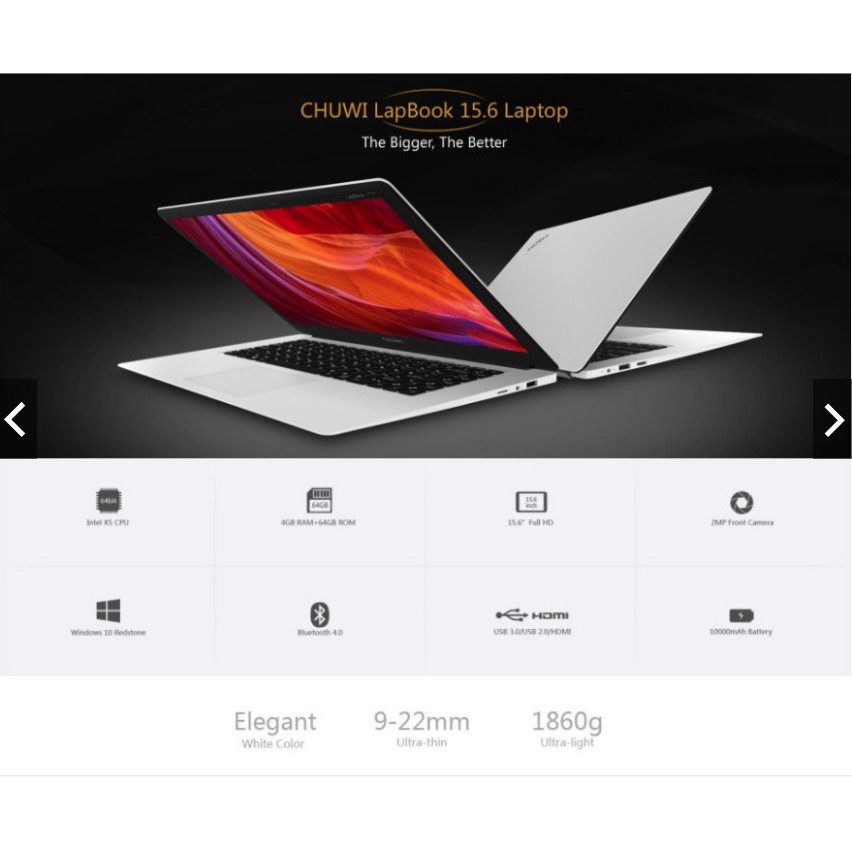 Laptop NoteBook Chuwi 15.6 inch Ultra-light Z8350 4G 64G Windown 10 + tặng kèm chuột và lót chuột ... Giá sock !!!