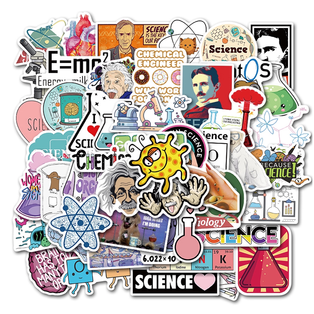 Sticker Bộ 50 Miếng Dán Sticker Chống Thấm Nước Hình Vật Lý Phòng Thí Nghiệm