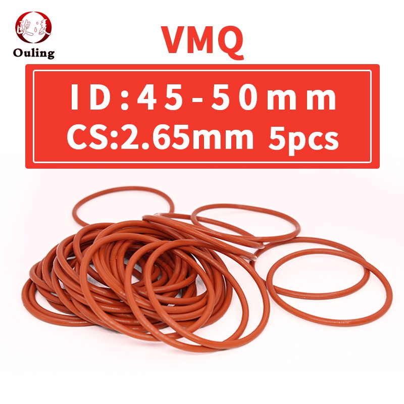 5 CÁI / Lô Cao su silicone màu đỏ Vòng O CS 2,65mm Độ dày ID45 / 46,2 / 47,5 / 48,7 / 50 * 2,65mm Vòng đệm cao su O-ring Vòng đệm đàn hồi Bảo vệ môi trường Cách nhiệt chống thấm Không độc hại Hấp thụ sốc