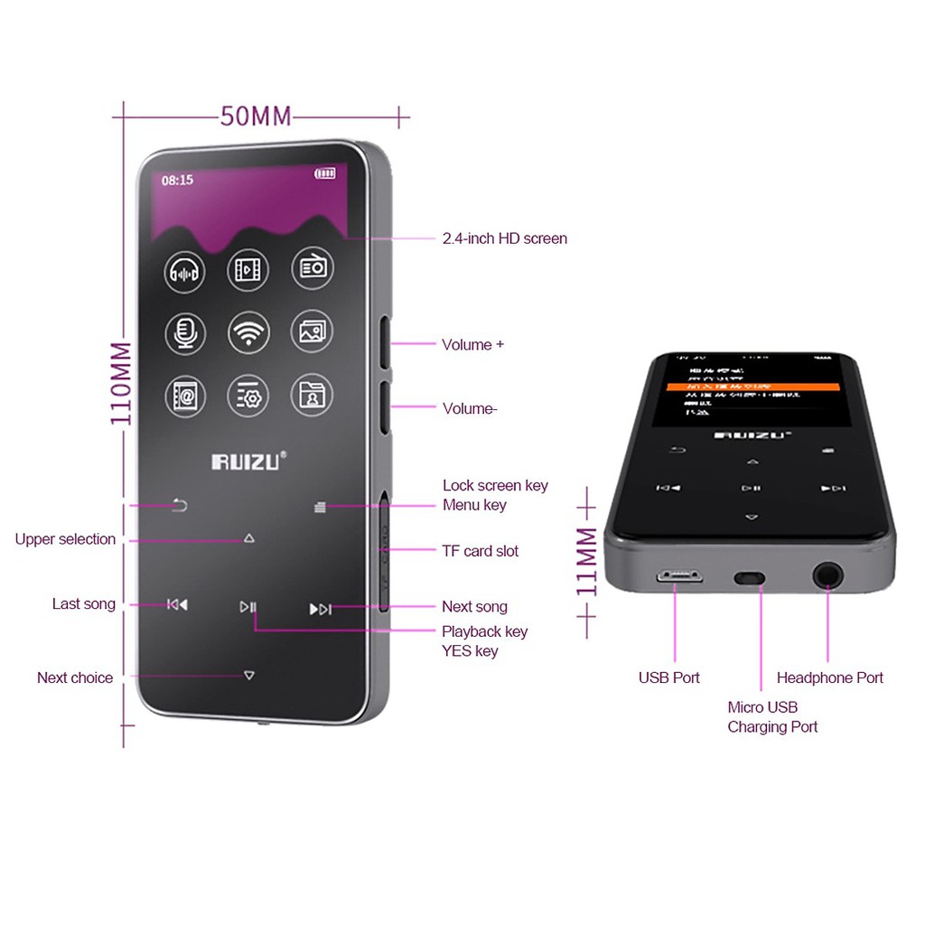 [Mã 155ELSALE giảm 7% đơn 300K] Máy nghe nhạc Bluetooth RUIZU D10 bộ nhớ trong 8Gb MP3 Lossless