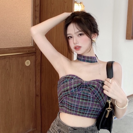 ÁO ỐNG HOTGIRL LEN ĐAN NƠ TO KÈM CHOCKER NỮ ULZZANG