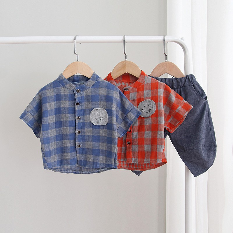 Áo sơ mi caro tay ngắn + quần short thời trang cho bé trai