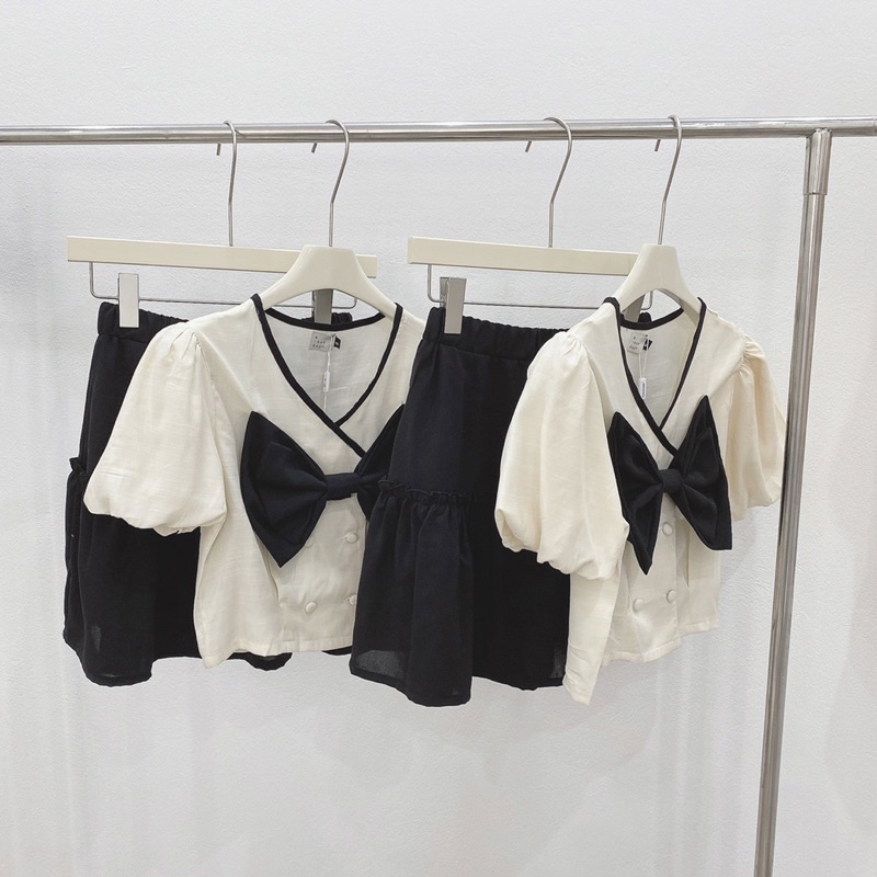 Set tơ baby bộ đũi lạnh nơ cổ cách điệu-Minxy shop