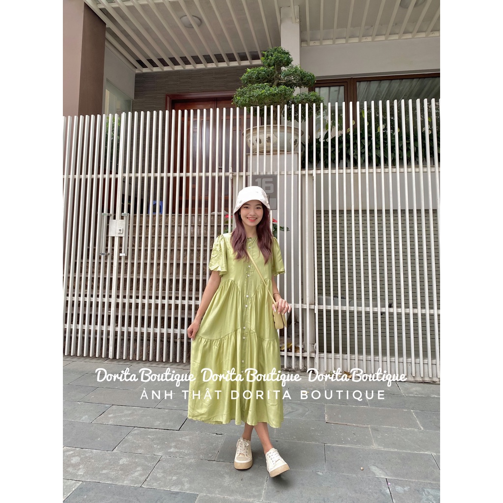 Váy babydoll vải tơ mềm 2 lớp cộc tay xoè dài kèm váy 2 dây lụa Dorita Boutique