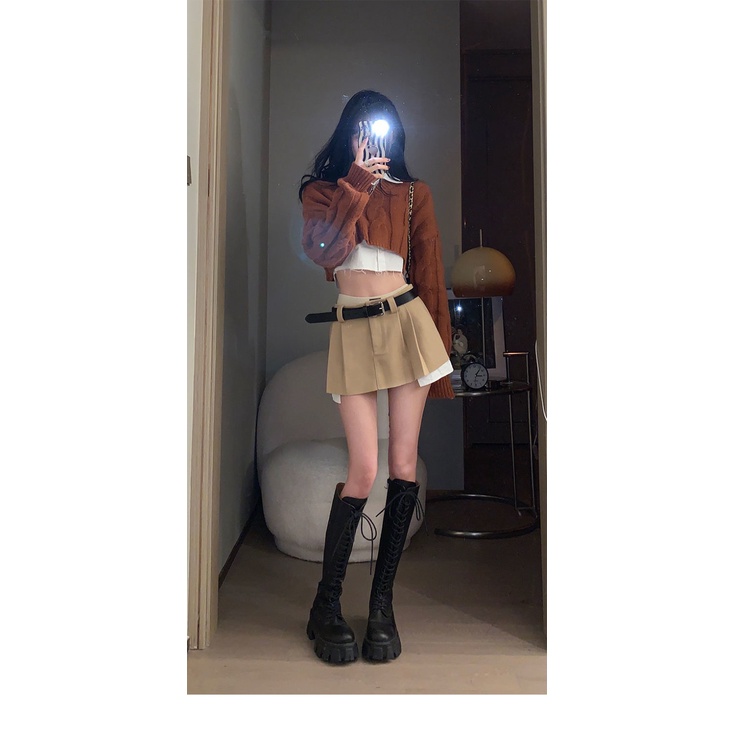 Chân váy COZOKC lưng cao xếp ly phong cách cổ điển