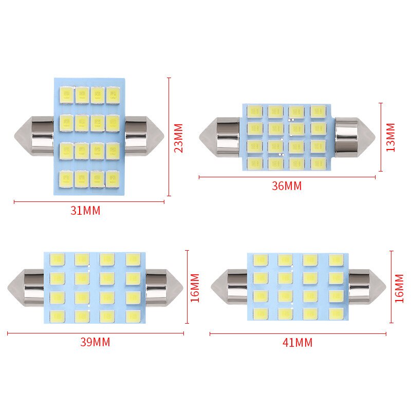 Đèn trần ô tô 31mm 36mm 39mm 41mm, led trần ô tô 16 chip LED