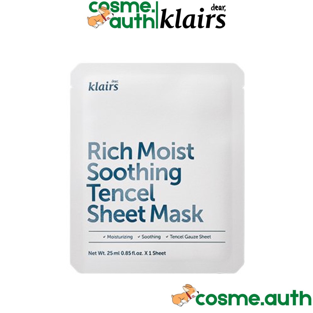 Mặt Nạ Dear, KLAIRS Rich Moist Soothing Tencel Sheet Mask 25ml- Màu trắng