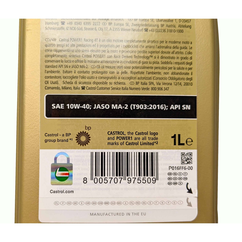 (1L) Dầu nhớt xe số, tay côn, phân khối lớn CASTROL POWER-1 RACING 10W40 1000ML Mới - Shopnhottot