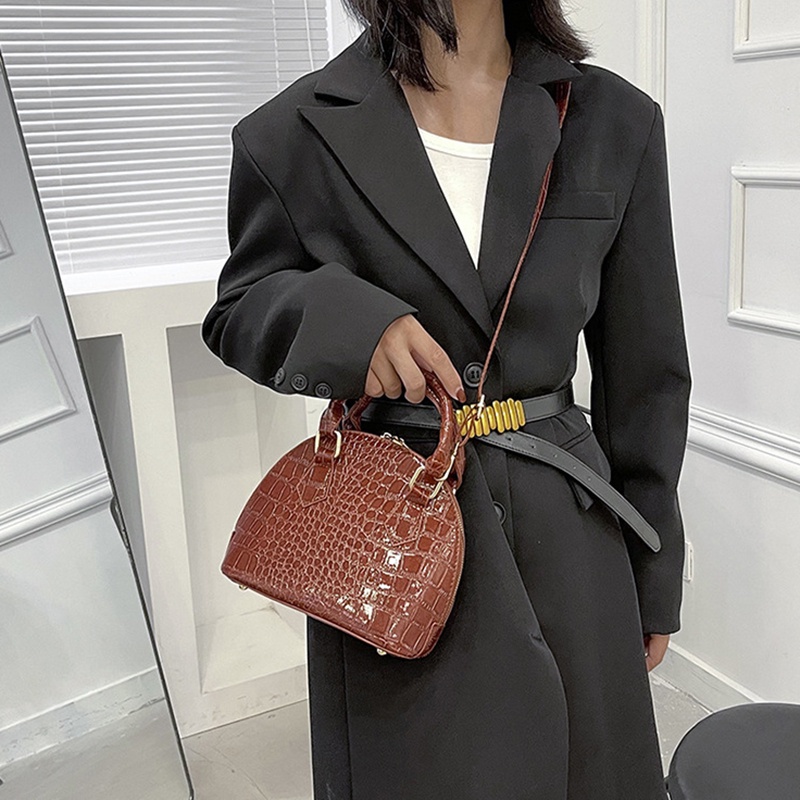 Ielgy Túi Xách Họa Tiết Da Cá Sấu Màu Trơn Phong Cách Phương Tây retro