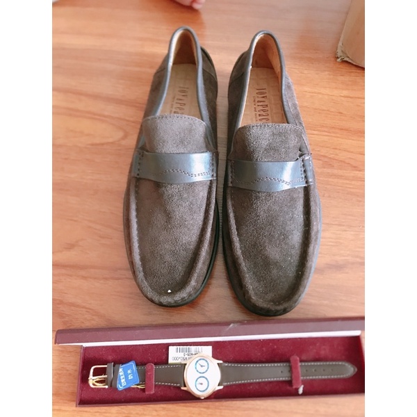 Sét 2 món giày da thật kèm đồng hồ Nhật