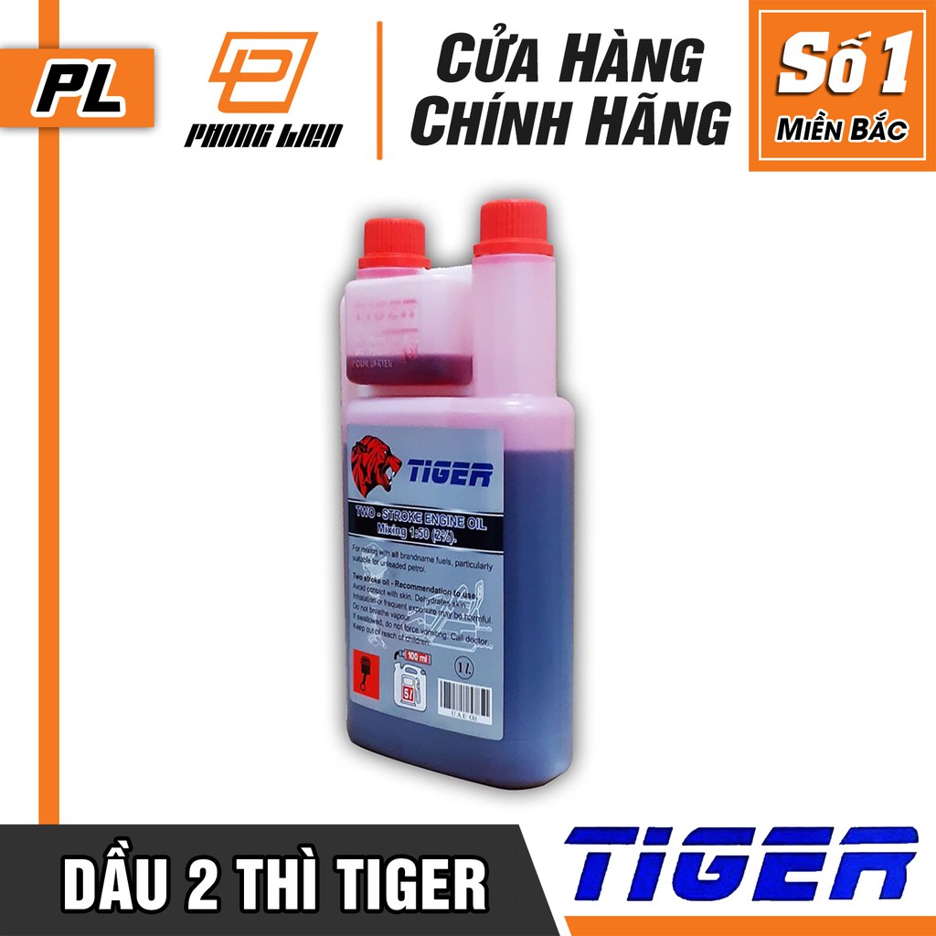 Dầu Nhớt 2 Kỳ Tiger dùng cho máy cưa xích, máy cắt cỏ - 1 lít - Có Bình Đong Phụ |Hàng Chính Hãng