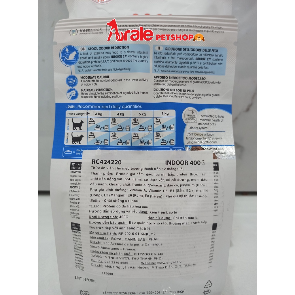 Thức ăn cho mèo nuôi trong nhà, ít vận động Royal canin Indoor 27 [ 400g &amp; 2kg ]