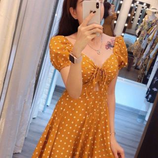 Đầm maxi vàng chấm bi_đầm tiểu thư bánh bèo_ kèm ảnh thật