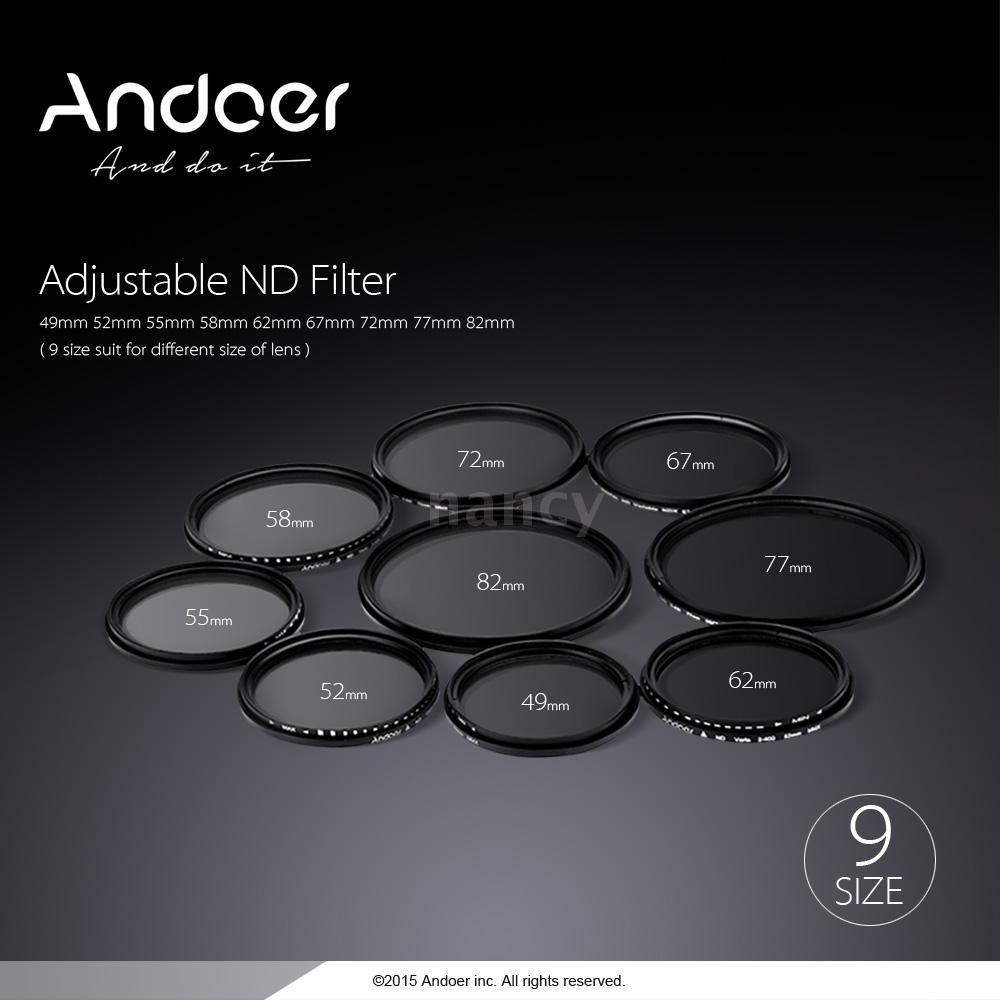 Andoer 55mm ND Fader Neutral Density Adjustable ND2 to ND400 Variable Filter for Canon Nikon DSLR Camera