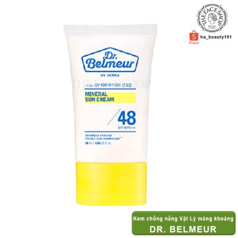 (AUTH) Kem Chống Nắng Vật Lý Màng Khoáng DR BELMEUR MINERAL SUN CREAM SPF 48 +++ The Face Shop